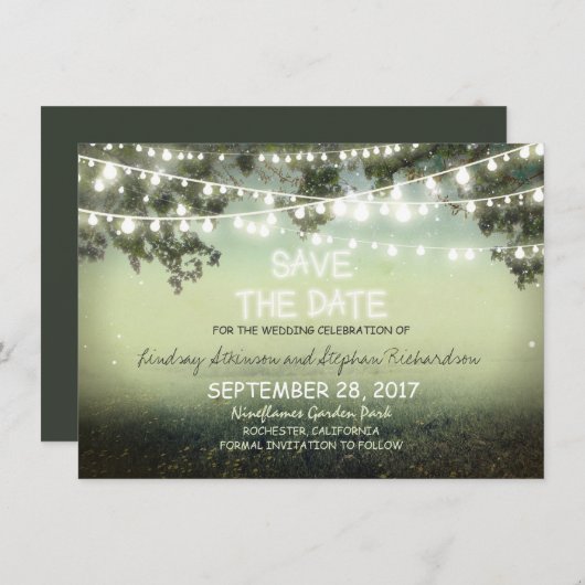 reeks van rustieke lichten SAVE DE DATUM VLAKKE KA Save The Date (Voorkant / Achterkant)