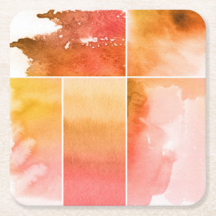 Reeks waterverf abstracte hand geschilderd 4 kartonnen onderzetters