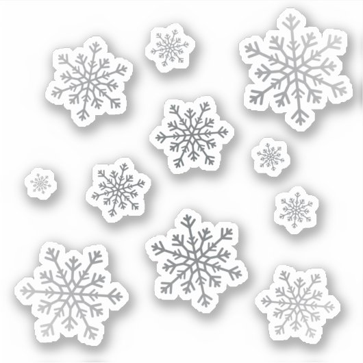 Reeks  zilveren kerstwintersneeuwvlokken sticker (Voorkant)