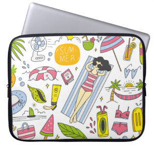 Reeks zomerdoedelen op witte achtergrond  d laptop sleeve