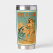 Reel Beach Shark Fishing Pin-Up Retro Coastal Art Geïsoleerde Drinkbeker (Achterkant)