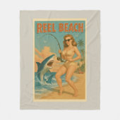 Reel Beach Shark Fishing Pin-Up Retro Coastal Life Fleece Deken (Voorkant)