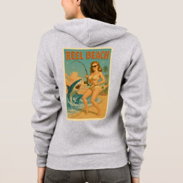 Reel Beach Shark Fishing Pin-Up Retro Coastal Life Hoodie