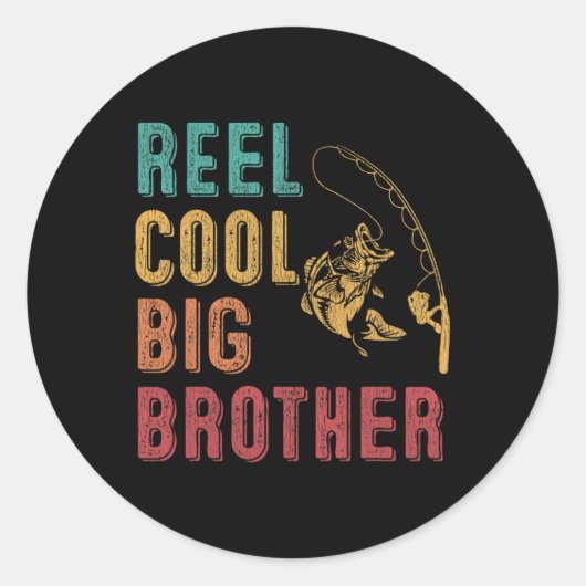 Reel Cool Big Brother Funny Matching Family Fishin Ronde Sticker (Voorkant)