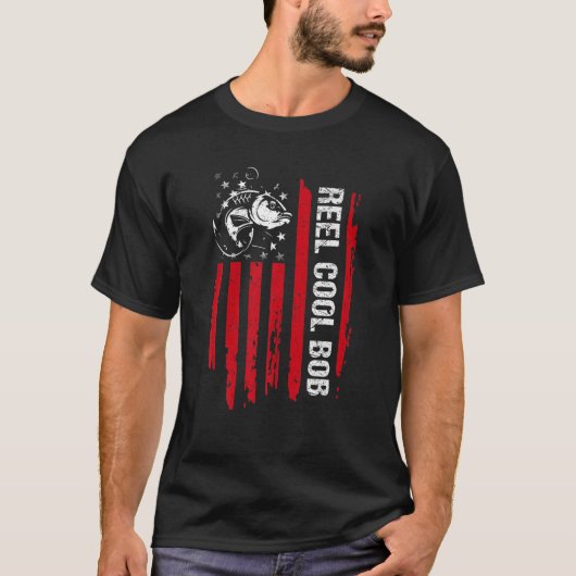 Reel Cool BOB American Flag Vissen Vaderdag T-shirt (Voorkant)