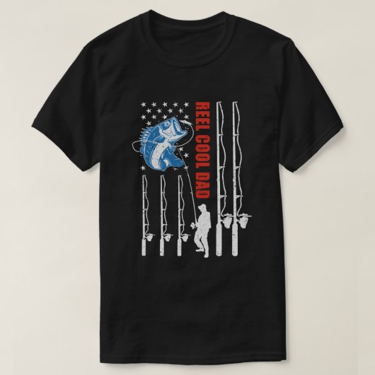 Reel Cool Dad American Flag Fish Vist vaders D T-shirt (Design voorkant)
