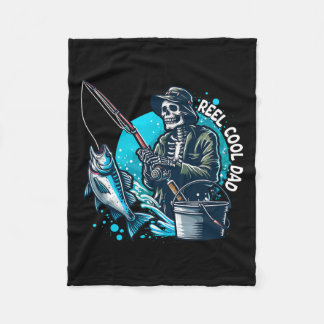 Reel Cool Dad Funny Skeleton Vist vader Fleece Deken