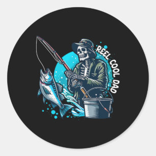 Reel Cool Dad Funny Skeleton Vist vader Ronde Sticker