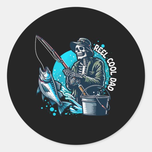 Reel Cool Dad Funny Skeleton Vist vader Ronde Sticker (Voorkant)