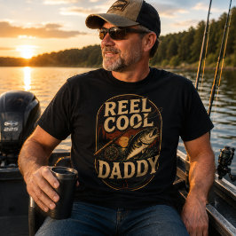 Reel Cool Daddy Vintage Vissen Baars Retro Zonsond T-shirt