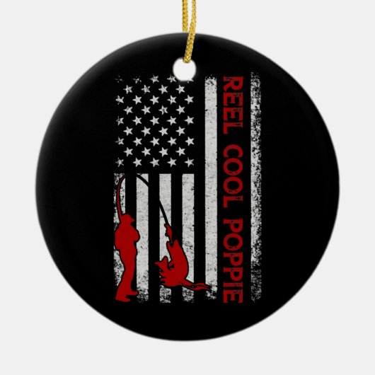 Reel Cool Poppie American Flag Vist vaders vaders Keramisch Ornament (Voorkant)