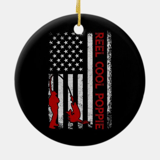 Reel Cool Poppie American Flag Vist vaders vaders Keramisch Ornament (Achterkant)
