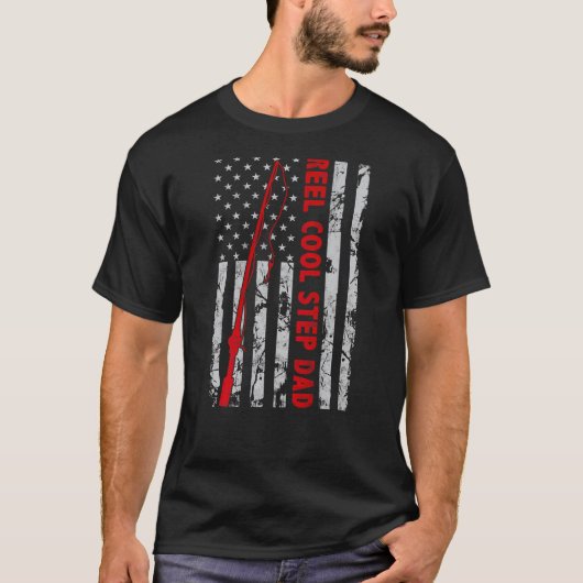 Reel Cool Step Dad Vist Amerikaanse vlag cadeau vo T-shirt (Voorkant)