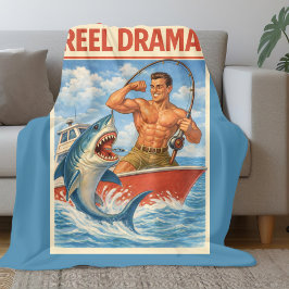 Reel Drama Shark Fisherman | Funny Retro Fishing Fleece Deken