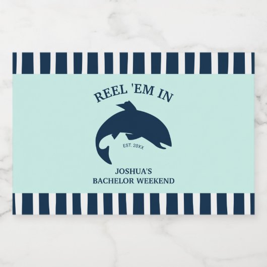 Reel ’em in Gevist vrijgezellenfeest nautische gun Likeurfles Etiket (Enkel label)