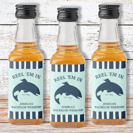 Reel ’em in Gevist vrijgezellenfeest nautische gun Likeurfles Etiket