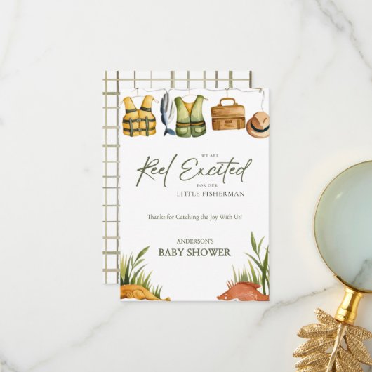 Reel Excited Little Fisherman Baby Shower  Bedankkaart (Voorkant / Achterkant in situ)