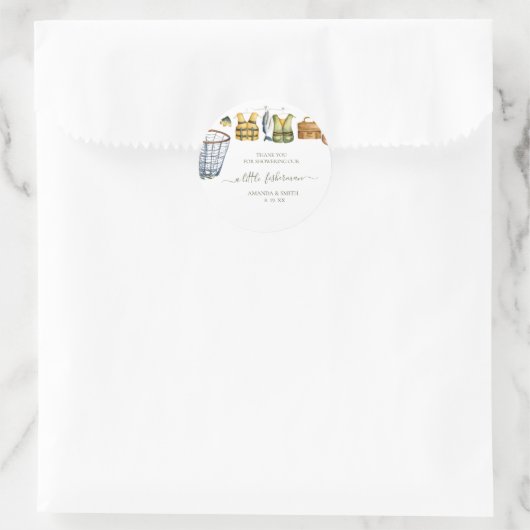 Reel Excited Little Fisherman Baby Shower Ronde Sticker (Tas)