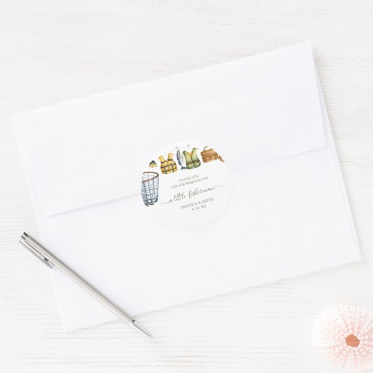 Reel Excited Little Fisherman Baby Shower Ronde Sticker (Envelop)