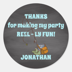Reel Fun Vist Boys Verjaardagsfeestje Dank je Labe Ronde Sticker