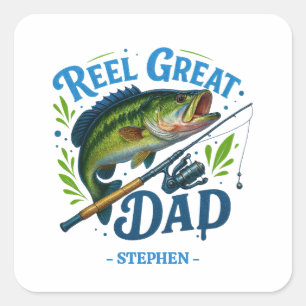 Reel Great Dad - Gevist Rod en Vis Vierkante Sticker