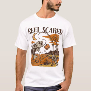Reel Halloween Scared Vissen Skeleton Fisherman T-shirt