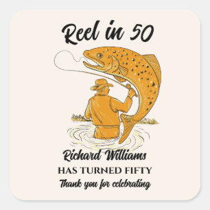 Reel in 50 Geviste  Mannen-verjaardag 50e verjaard Vierkante Sticker