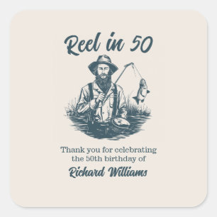 Reel in 50 vissers bij Lake 50th Birthday Vierkante Sticker