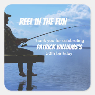 Reel in de Fun Sunset Visser 50e verjaardag Vierkante Sticker