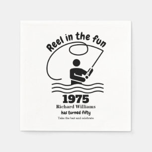 Reel in de leuke moderne visser 50e verjaardag servet