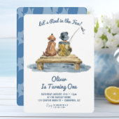 Reel in de leuke Vissende jongen 1e verjaardag Kaart