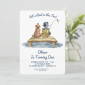 Reel in de leuke Vissende jongen 1e verjaardag Kaart (Staand voorkant)