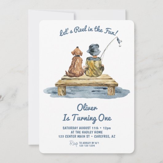 Reel in de leuke Vissende jongen 1e verjaardag Kaart (Voorkant)