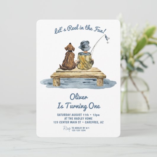 Reel in de leuke Vissende jongensverjaardag Kaart (Staand voorkant)