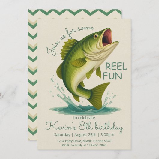 Reel in the Fun Fishing Birthday Kaart (Voorkant / Achterkant)