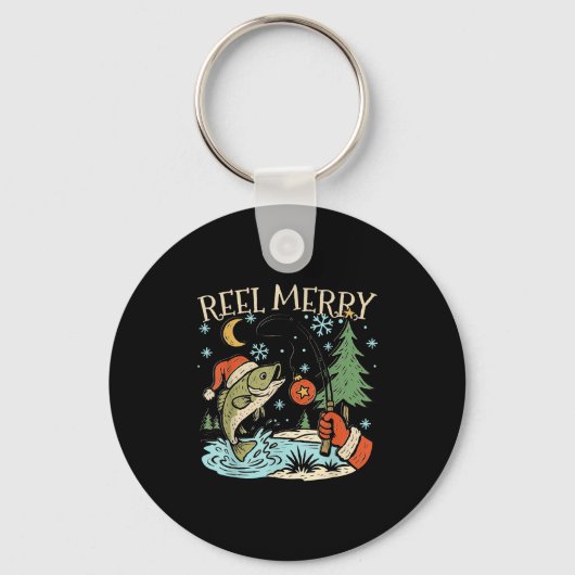 Reel Merry Christmas Fishing Funny Hook B Fi-shirt Sleutelhanger (Voorkant)