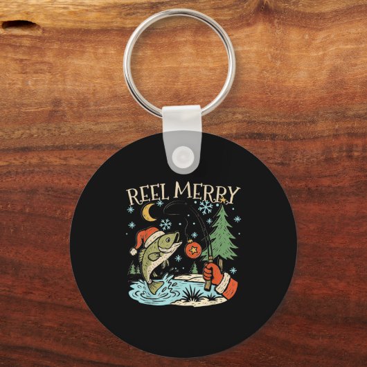 Reel Merry Christmas Fishing Funny Hook B Fi-shirt Sleutelhanger (Voorkant)
