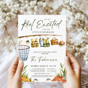 Reel Opgewonden Baby shower Uitnodiging Gevist The
