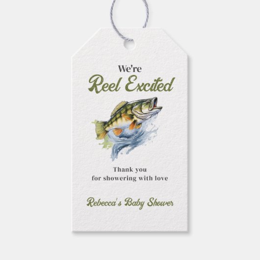 Reel Opgewonden Big Fish Fisherman Baby shower Cadeaulabel (Voorkant)