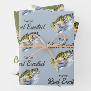 Reel Opgewonden Big Fish Fisherman Baby shower Inpakpapier Vel