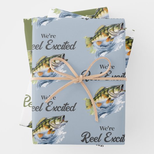 Reel Opgewonden Big Fish Fisherman Baby shower Inpakpapier Vel (In situ)