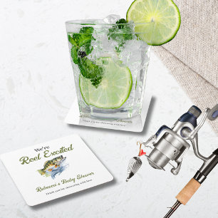 Reel Opgewonden Big Fish Fisherman Baby shower Kartonnen Onderzetters