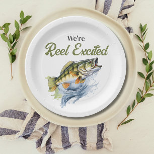Reel Opgewonden Big Fish Fisherman Baby shower Papieren Bordje