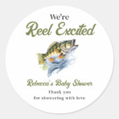 Reel Opgewonden Big Fish Fisherman Baby shower Ronde Sticker (Voorkant)