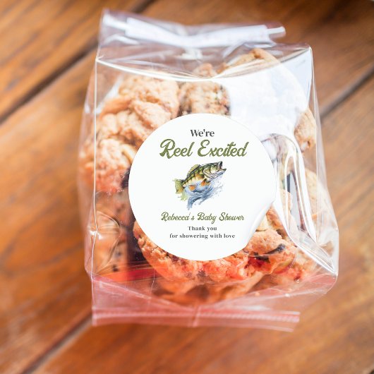 Reel Opgewonden Big Fish Fisherman Baby shower Ronde Sticker