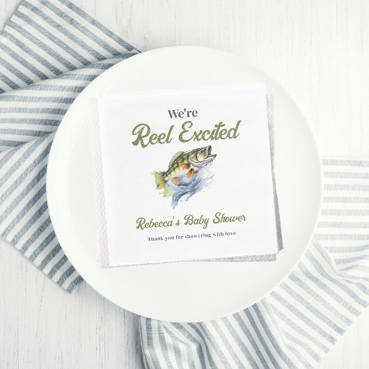 Reel Opgewonden Big Fish Fisherman Baby shower Servet
