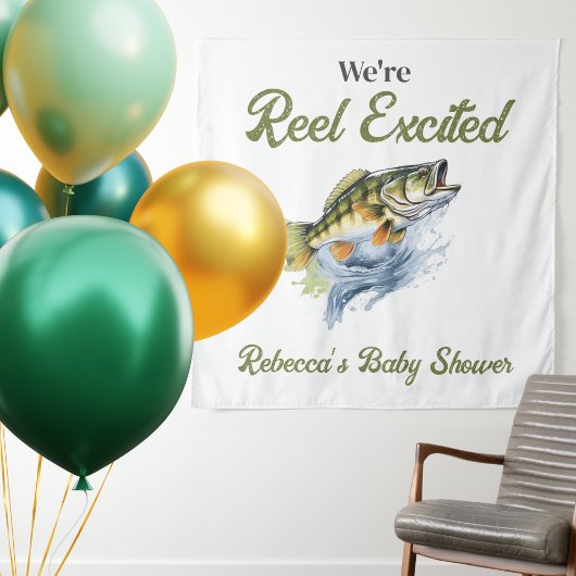 Reel Opgewonden Big Fish Fisherman Baby shower Wandkleed