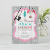 Reel Opgewonden Roze Meisje Vist Verjaardagsuitnod Kaart (Staand voorkant)