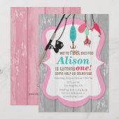 Reel Opgewonden Roze Meisje Vist Verjaardagsuitnod Kaart (Voorkant / Achterkant)