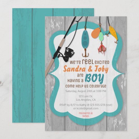 Reel Opgewonden Uitnodiging voor Vissen Baby showe (Voorkant / Achterkant)